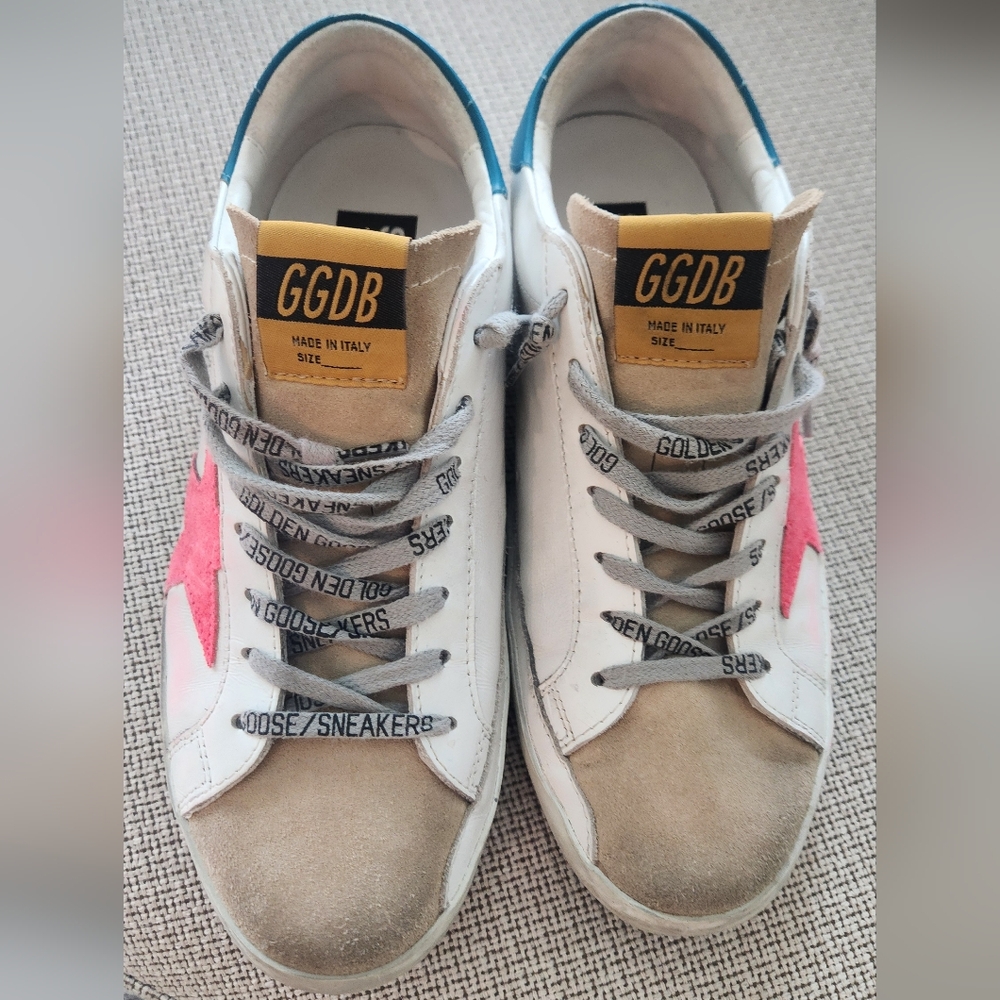 Golden Goose White and Teal Sneakers - Picture 2 of 4
